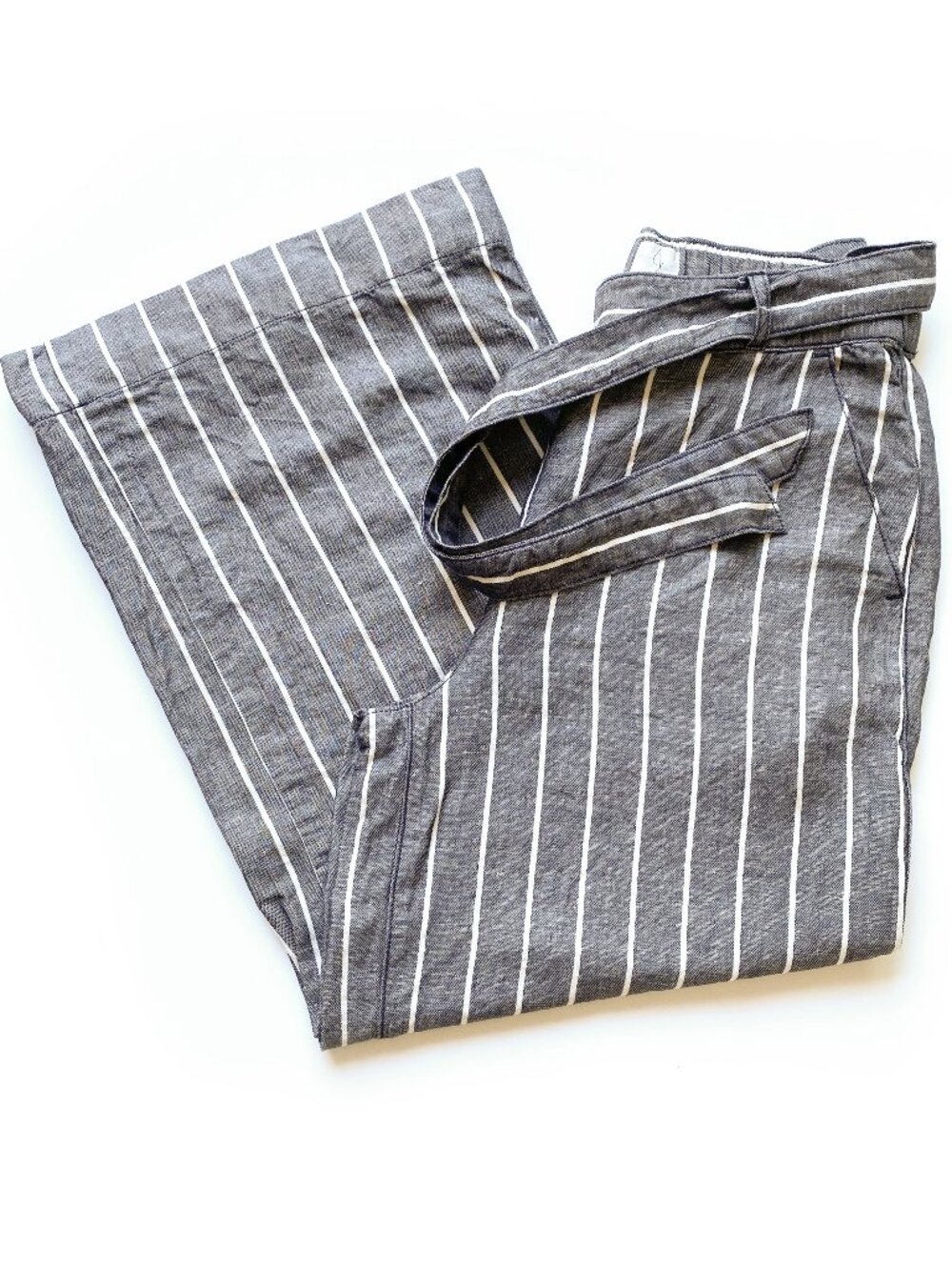 Joie Linen Lyocell Striped Wide Leg Crop Belted Pants Gray S